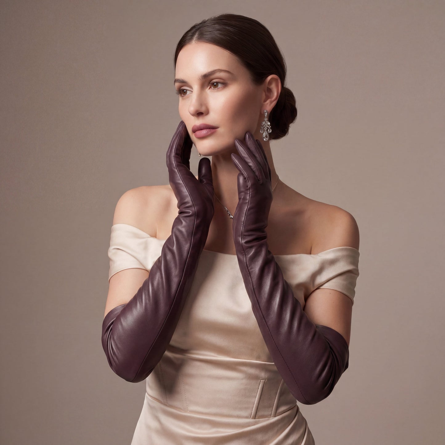 FS01W (brown) - Italian cashmere lined opera length leather gloves — photo 3 of 10