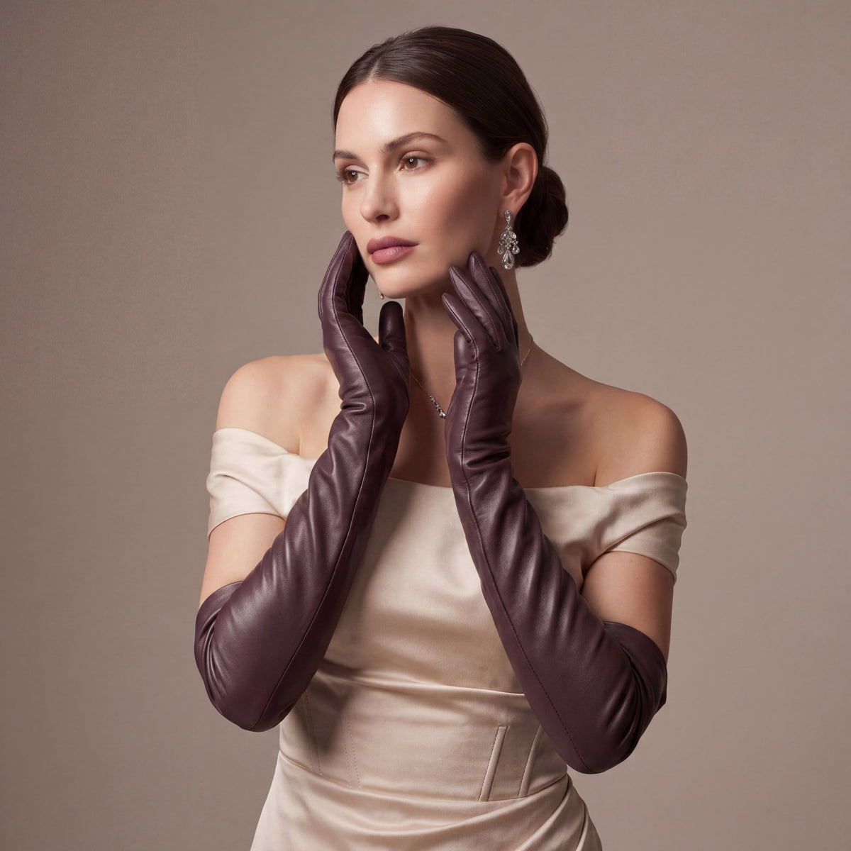 FS01W (brown) - Italian cashmere lined opera length leather gloves — photo 3 of 10