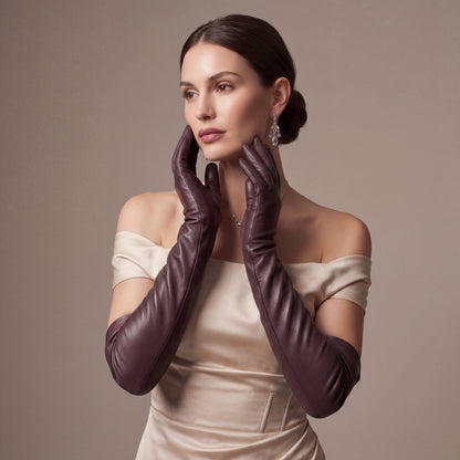 FS01W (brown) - Italian cashmere lined opera length leather gloves — photo 3 of 10
