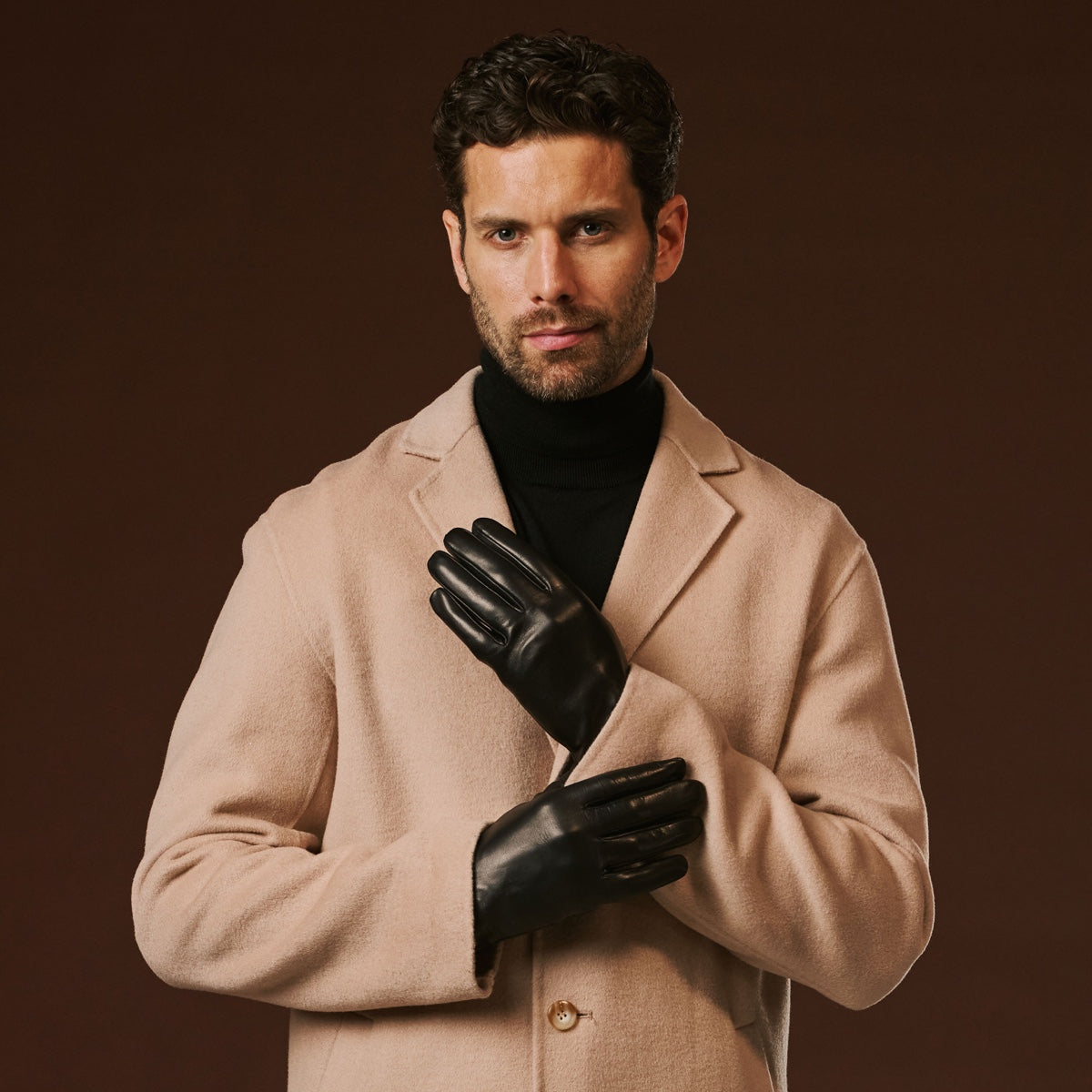 Fabio (black) - Men's classic Italian lambskin leather gloves with pure silk lining — photo 1 of 10