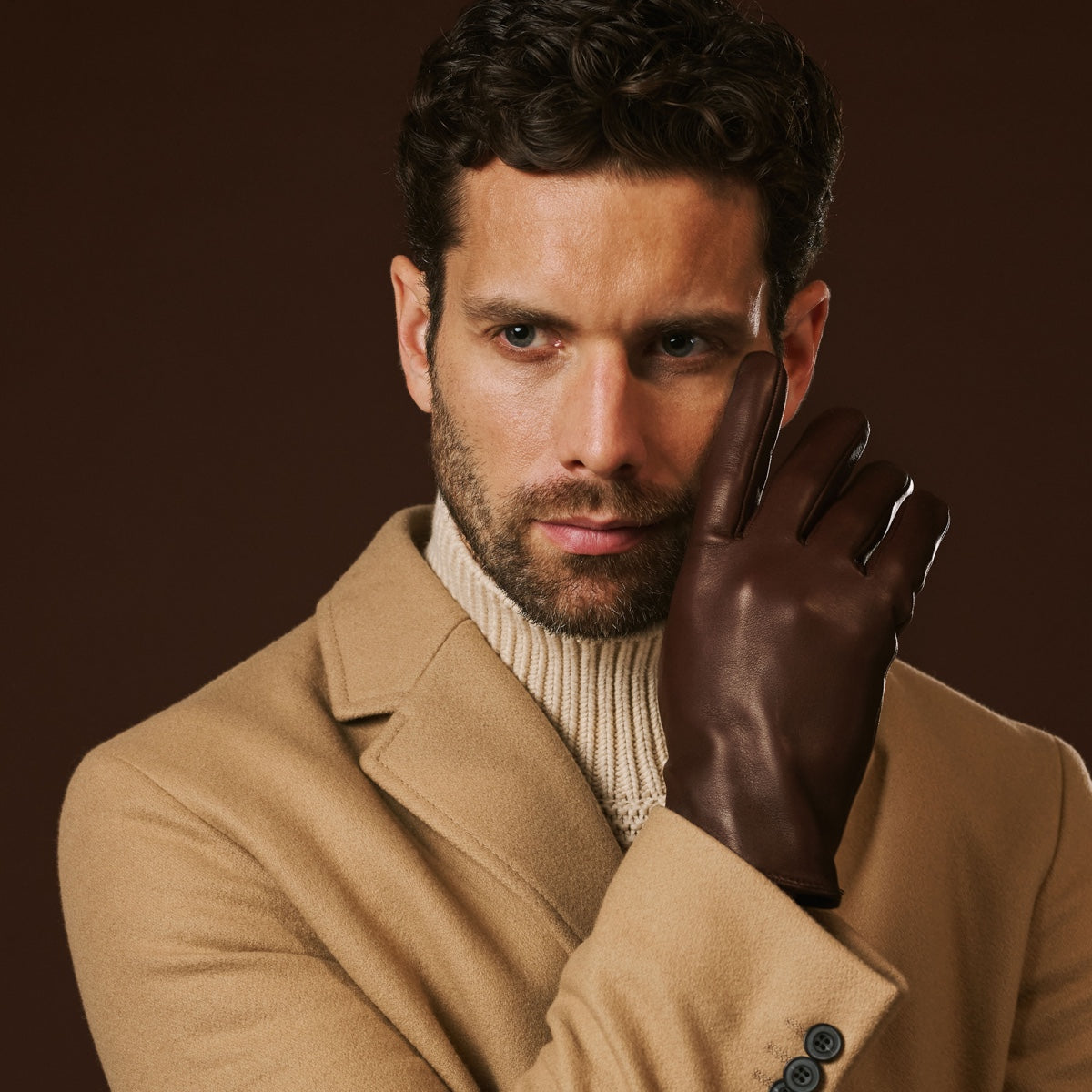Fabio (brown) - Men's classic Italian lambskin leather gloves with pure silk lining — photo 1 of 10