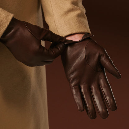 Fabio (brown) - Men's classic Italian lambskin leather gloves with pure silk lining — photo 2 of 10