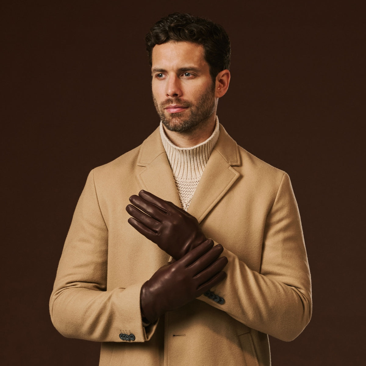 Fabio (brown) - Men's classic Italian lambskin leather gloves with pure silk lining — photo 6 of 10