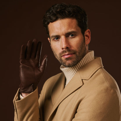 Fabio (brown) - Men's classic Italian lambskin leather gloves with pure silk lining — photo 8 of 10