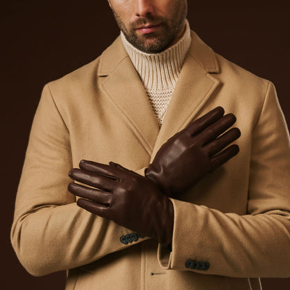 Fabio (brown) - Men's classic Italian lambskin leather gloves with pure silk lining — photo 9 of 10