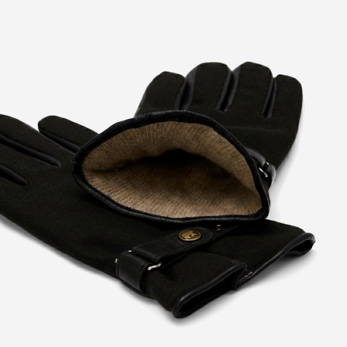 Fabrizio (black) – Tweed men's gloves with touchscreen capability and adjustable snap button — photo 3 of 10