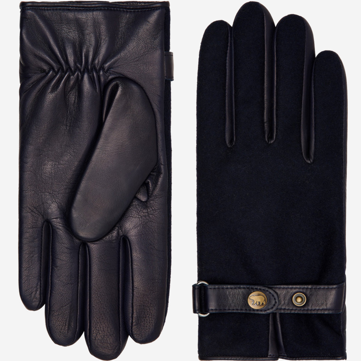 Fabrizio (navy blue) - Tweed men's gloves with touchscreen capability and adjustable snap button — photo 2 of 10