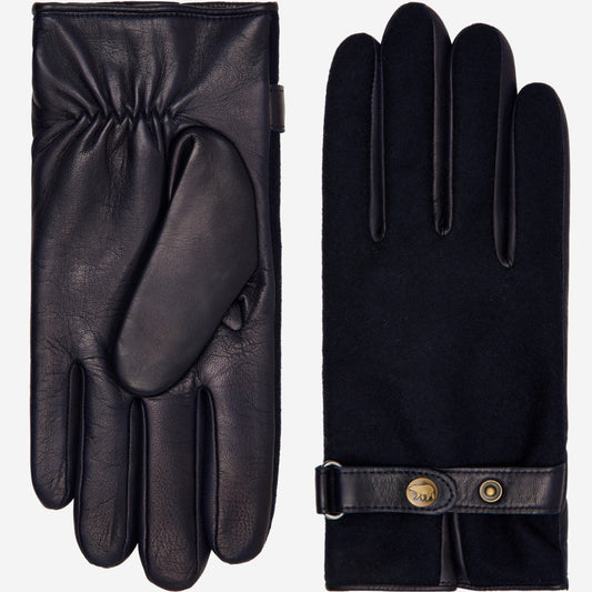 Fabrizio (navy blue) - Tweed men's gloves with touchscreen capability and adjustable snap button — photo 2 of 10