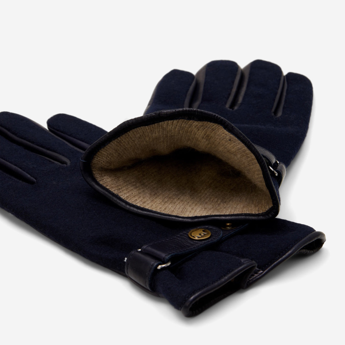 Fabrizio (navy blue) - Tweed men's gloves with touchscreen capability and adjustable snap button — photo 3 of 10