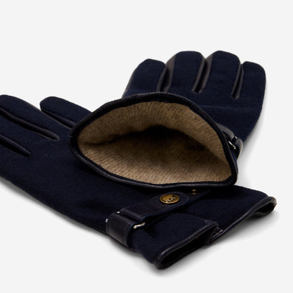 Fabrizio (navy blue) - Tweed men's gloves with touchscreen capability and adjustable snap button — photo 3 of 10