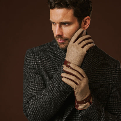 Fabrizio (brown) - Italian tweed men’s gloves with touchscreen capability and adjustable snap button — photo 1 of 10