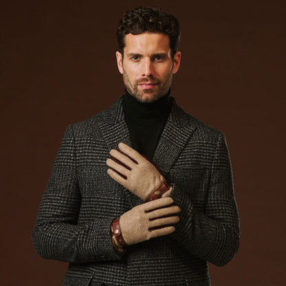 Fabrizio (brown) - Italian tweed men’s gloves with touchscreen capability and adjustable snap button — photo 5 of 10