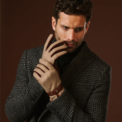 Fabrizio (brown) - Italian tweed men’s gloves with touchscreen capability and adjustable snap button — photo 9 of 10
