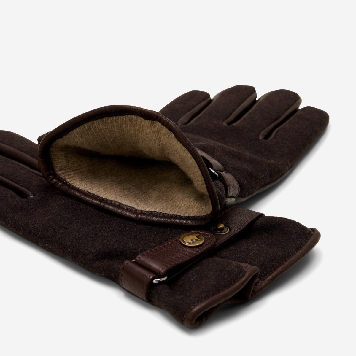Fabrizio (dark brown) - Italian tweed men’s gloves with touchscreen capability and adjustable snap button — photo 4 of 10