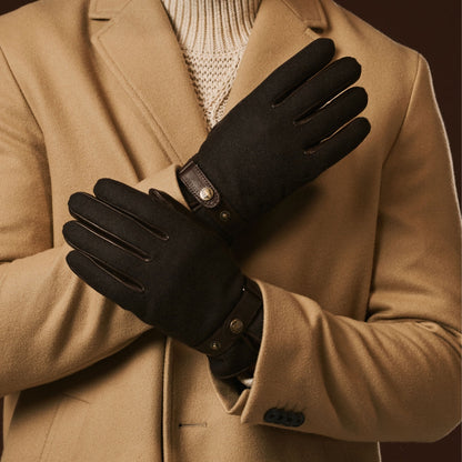 Fabrizio (dark brown) - Italian tweed men’s gloves with touchscreen capability and adjustable snap button — photo 10 of 10