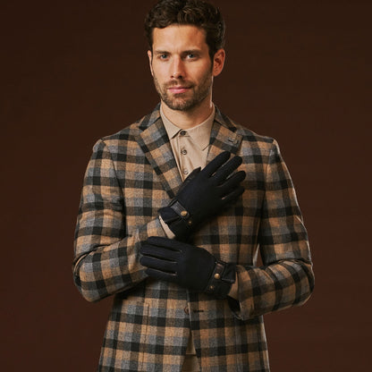 Fabrizio (navy blue) - Tweed men's gloves with touchscreen capability and adjustable snap button — photo 8 of 10