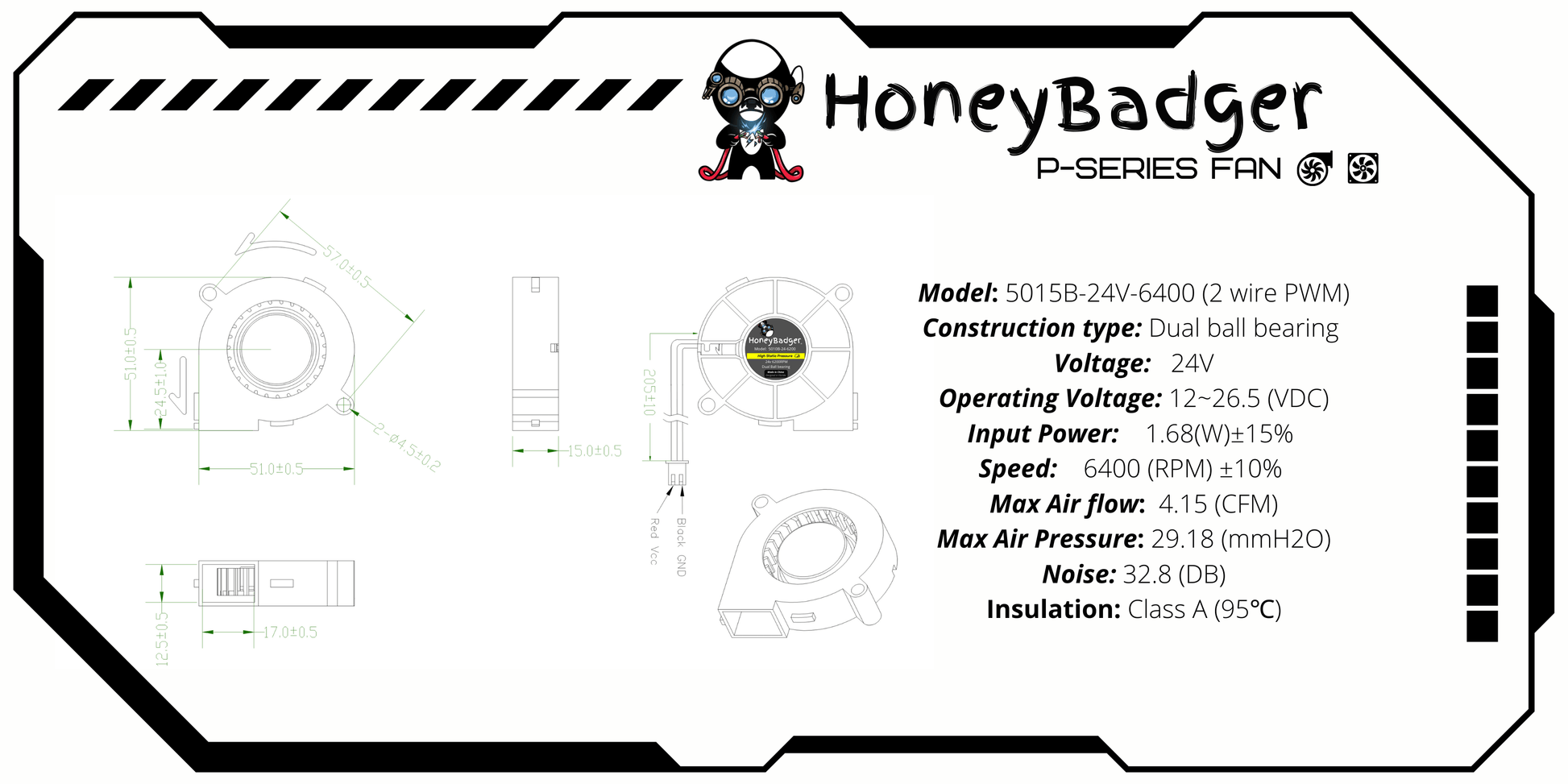 HoneyBadger Performance Series 5015 Blower Fans 2–4 Wire, PWM & Tach Options — photo 8 of 10