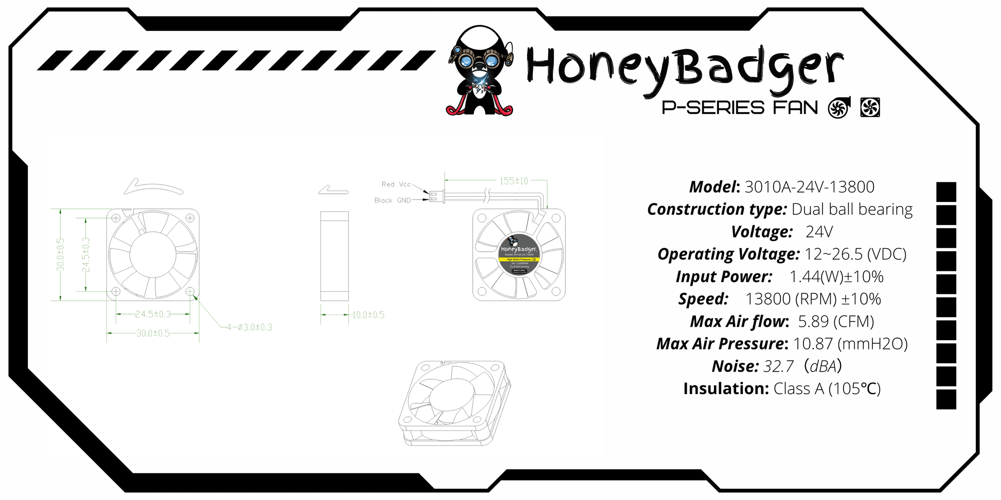 HoneyBadger Performance Series 3010 Axial Fan — photo 3 of 3