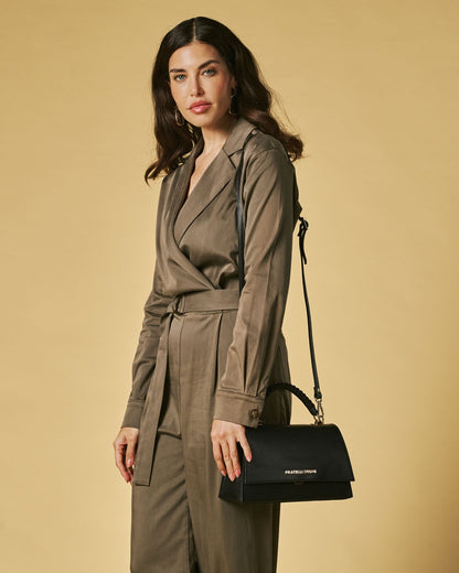 Federica (black) - Italian calf leather women's crossbody bag (with shoulder strap) — photo 3 of 9