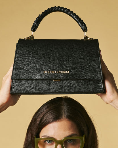 Federica (black) - Italian calf leather women's crossbody bag (with shoulder strap) — photo 7 of 9
