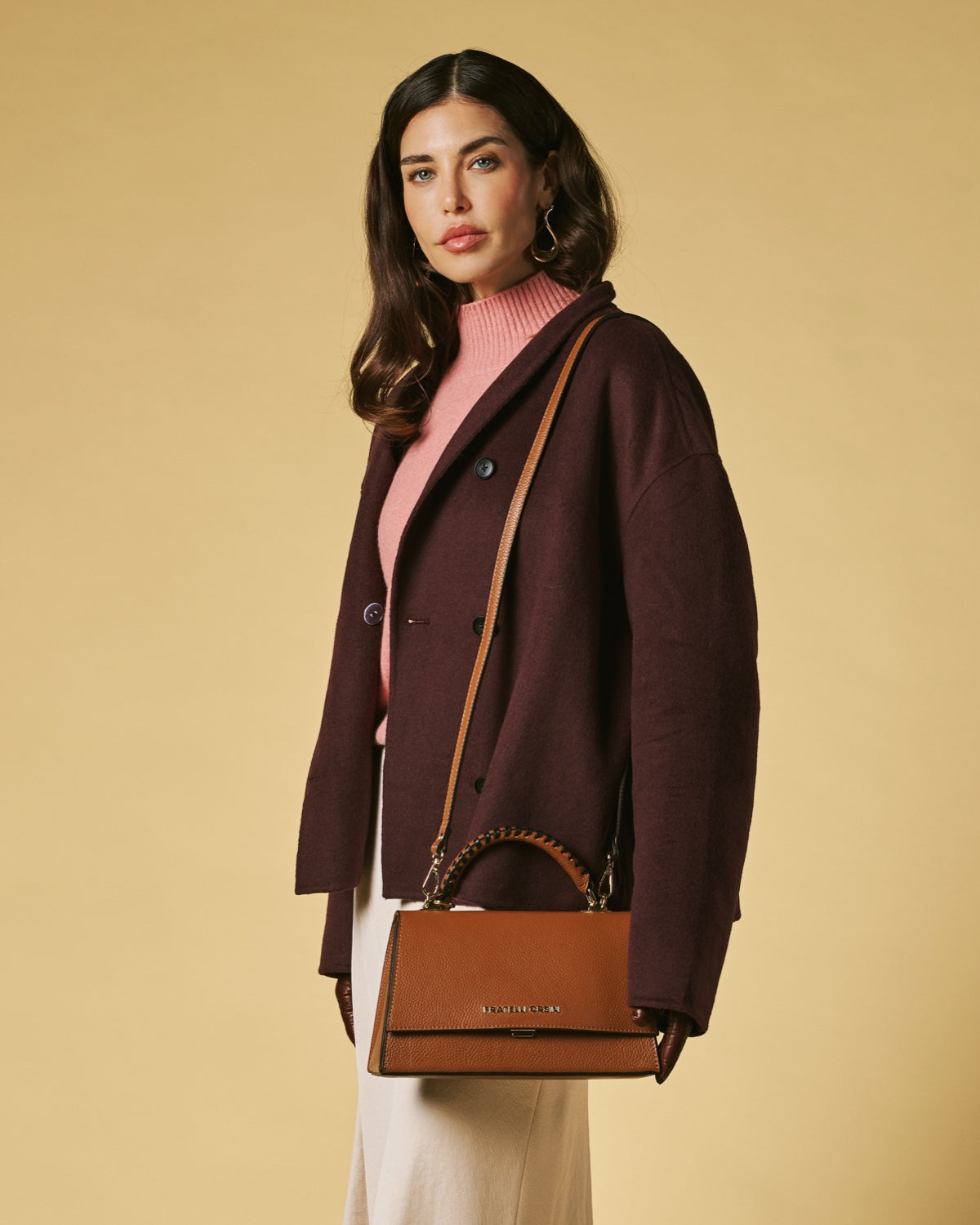 Federica (cognac) - Italian calf leather women's crossbody bag (with shoulder strap) — photo 1 of 9