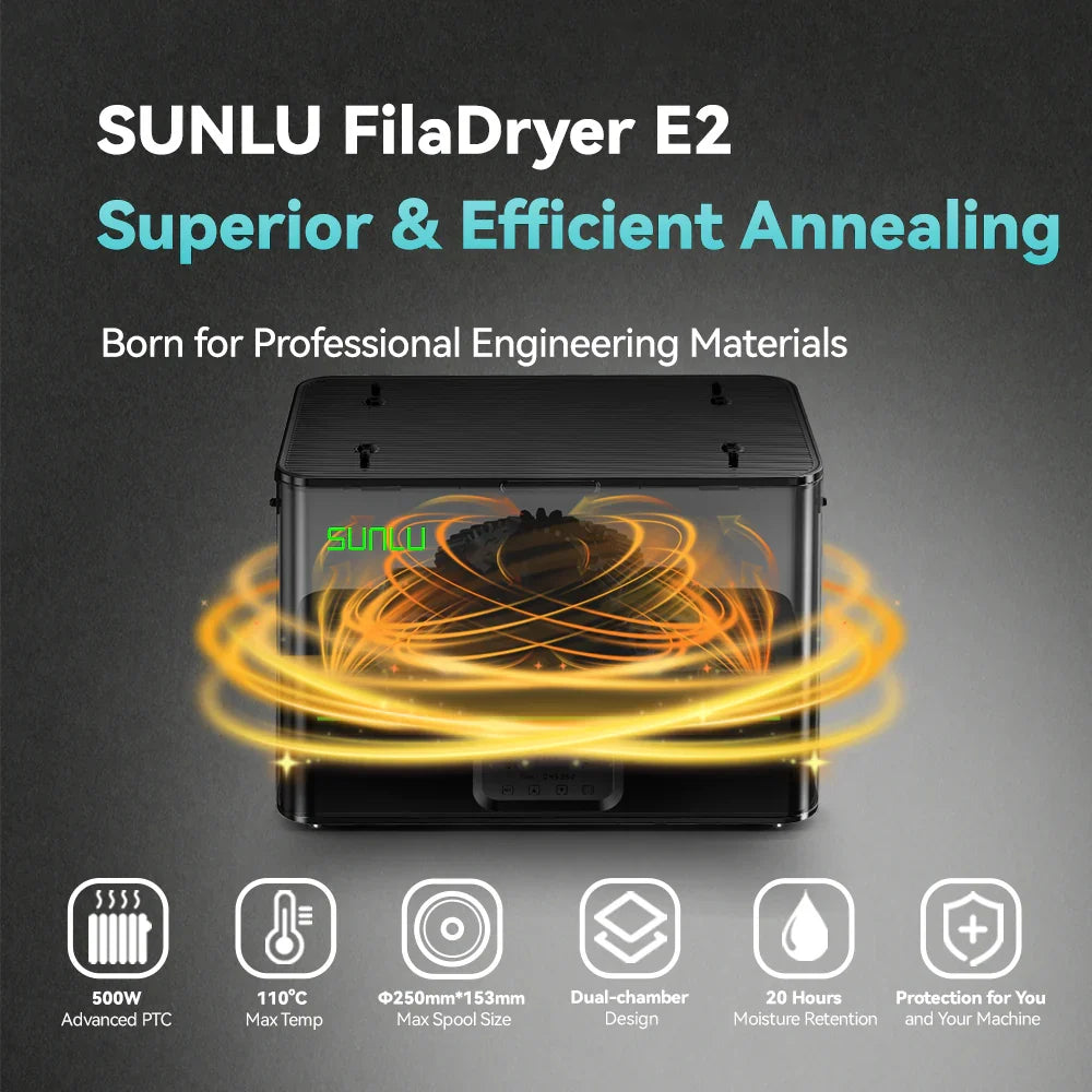 SUNLU FilaDryer E2, Professional Drying and Annealing, Up to 110℃/230°F, Born for Engineering 3D Printing Filaments — photo 2 of 10