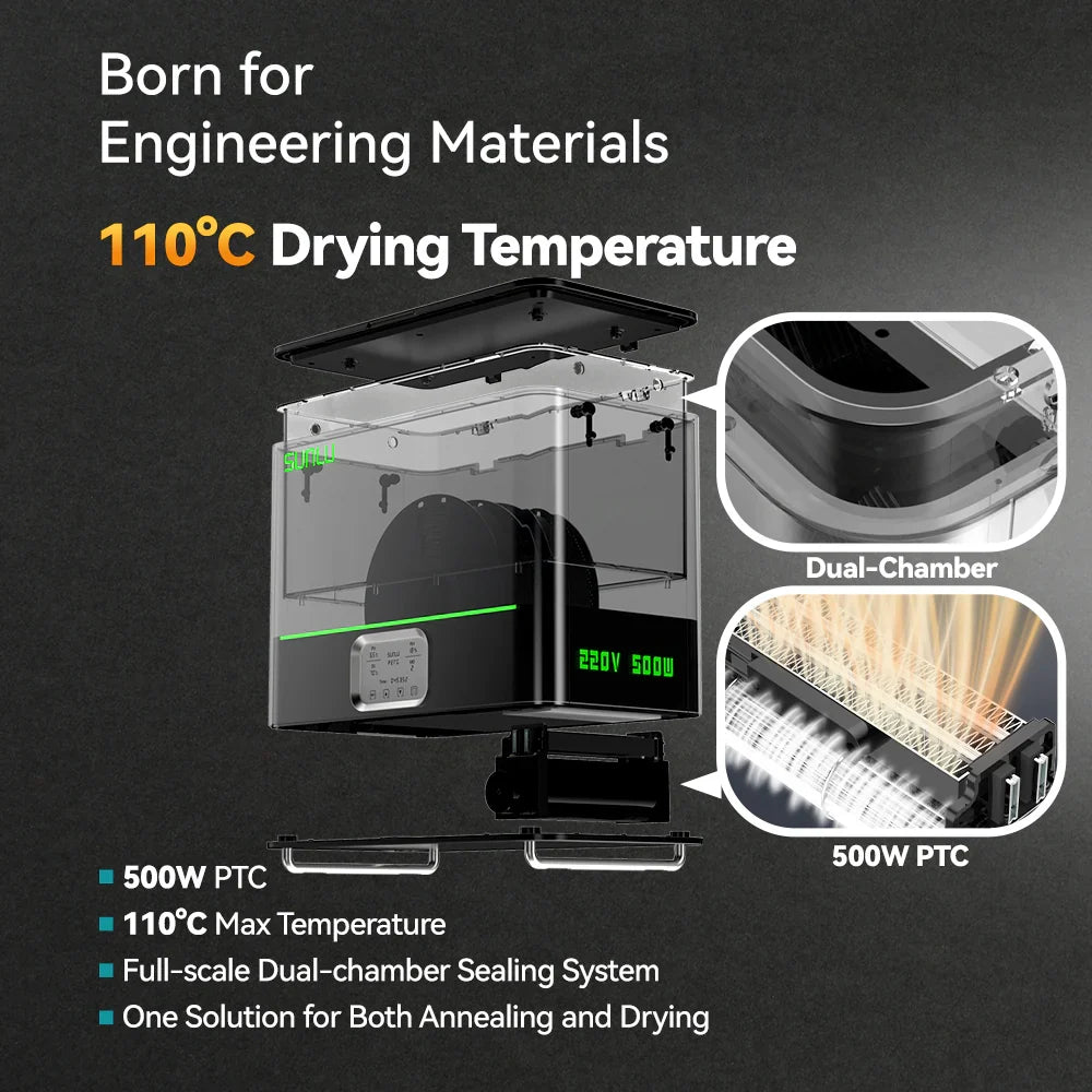 SUNLU FilaDryer E2, Professional Drying and Annealing, Up to 110℃/230°F, Born for Engineering 3D Printing Filaments — photo 5 of 10