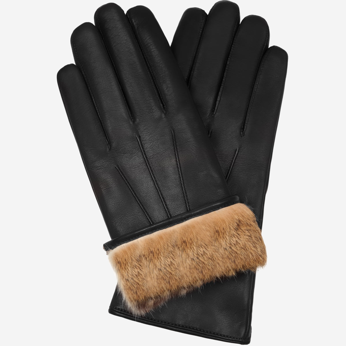 Francesca (black) - Italian lambskin leather gloves with brown rabbit fur lining — photo 1 of 10