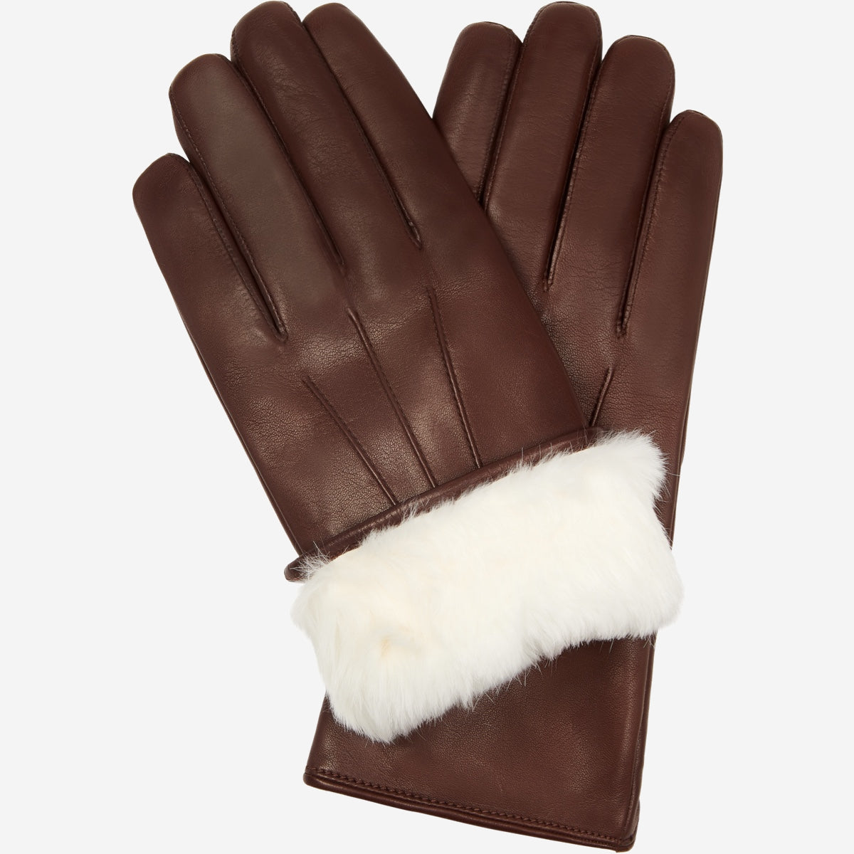 Francesca (brown) - Italian lambskin leather gloves with white rabbit fur lining — photo 1 of 10