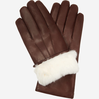 Francesca (brown) - Italian lambskin leather gloves with white rabbit fur lining — photo 1 of 10