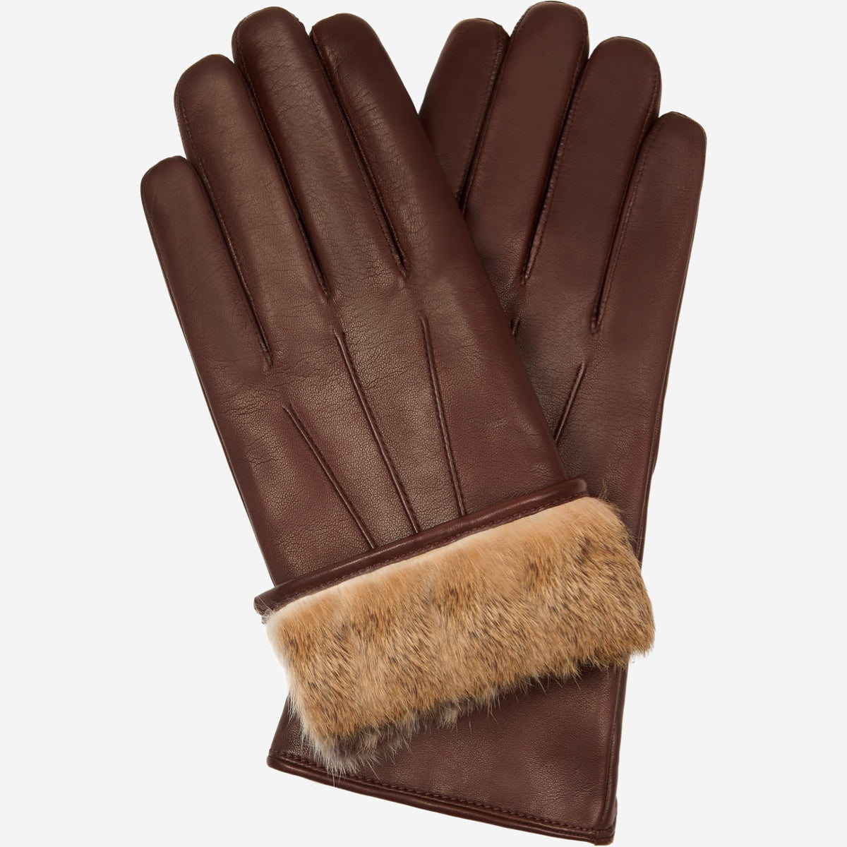 Francesca (brown) - Italian lambskin leather gloves with brown rabbit fur lining — photo 1 of 10