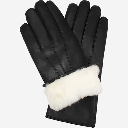 Francesca (black) - Italian lambskin leather gloves with white rabbit fur lining — photo 1 of 10