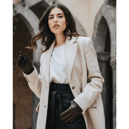 Francesca (brown) - Italian lambskin leather gloves with white rabbit fur lining — photo 2 of 10