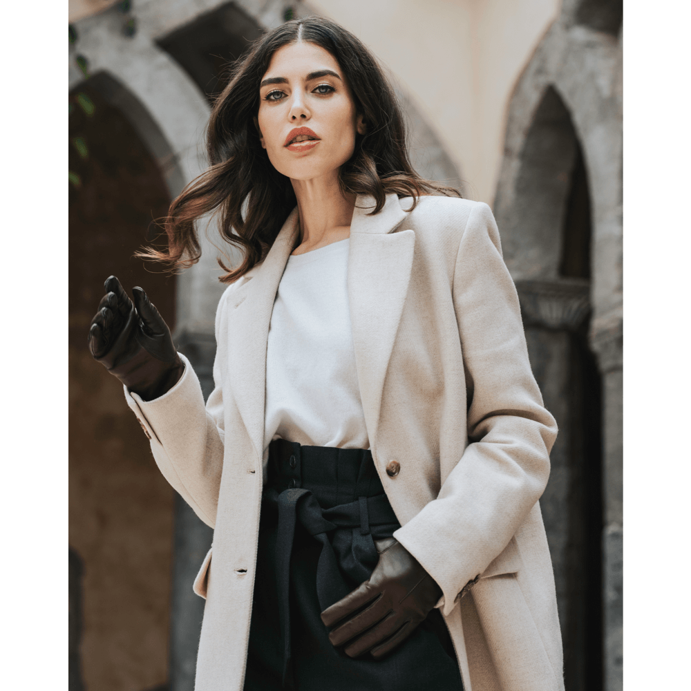 Francesca (brown) - Italian lambskin leather gloves with brown rabbit fur lining — photo 2 of 10