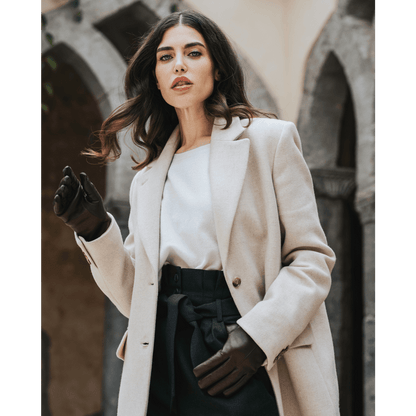 Francesca (brown) - Italian lambskin leather gloves with brown rabbit fur lining — photo 2 of 10