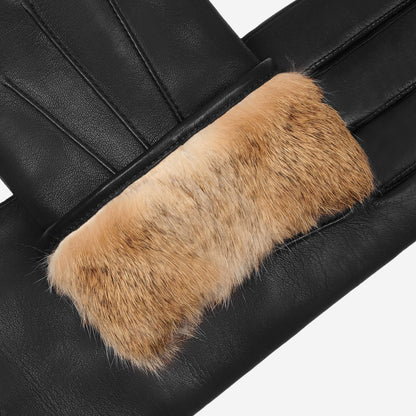 Francesca (black) - Italian lambskin leather gloves with brown rabbit fur lining — photo 5 of 10