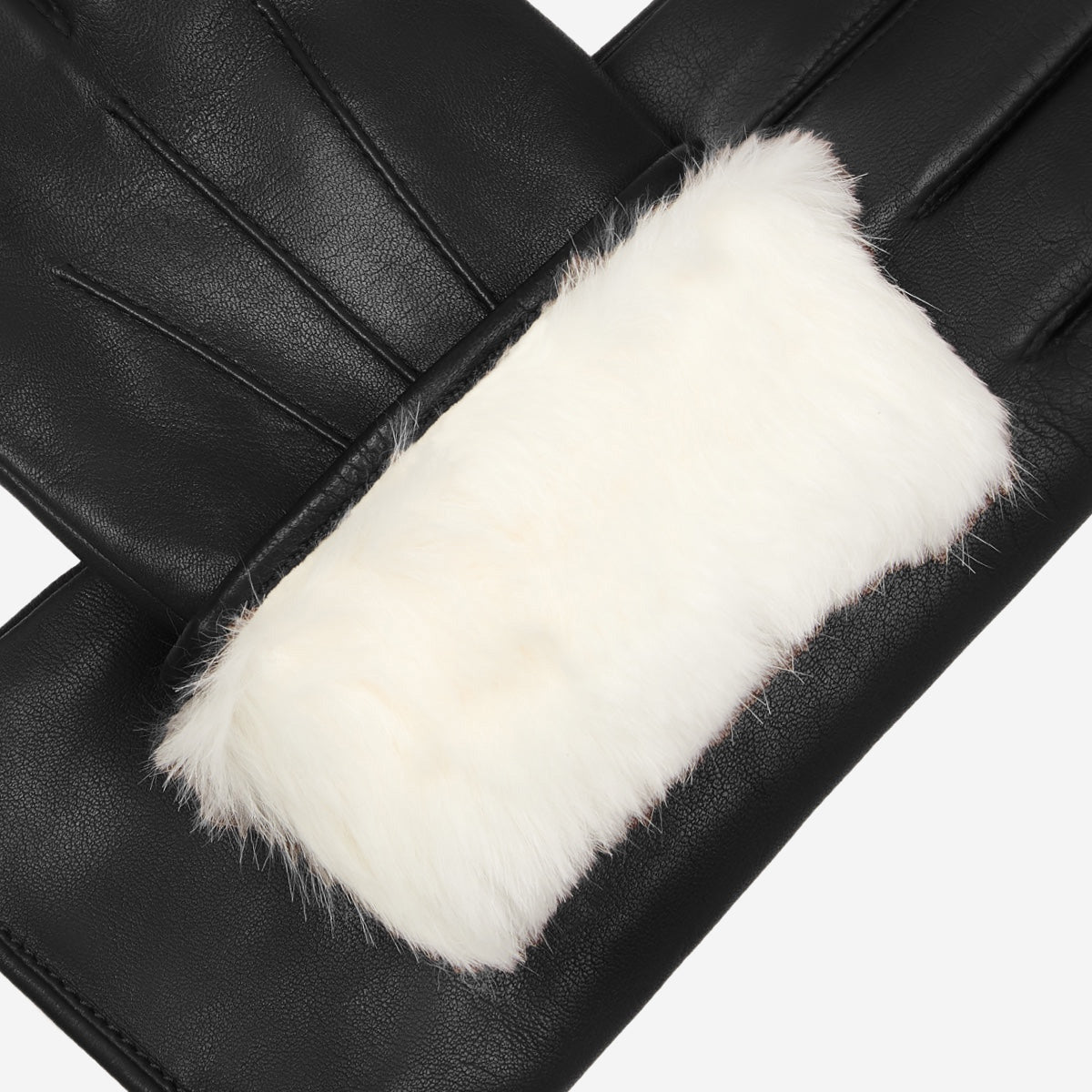 Francesca (black) - Italian lambskin leather gloves with white rabbit fur lining — photo 5 of 10