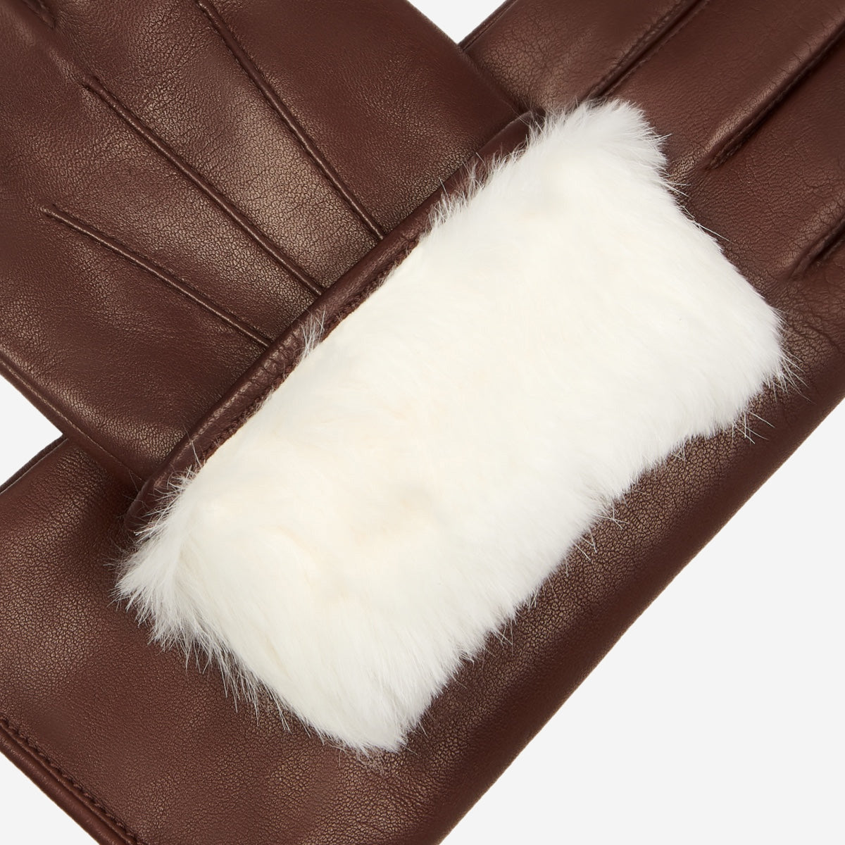 Francesca (brown) - Italian lambskin leather gloves with white rabbit fur lining — photo 5 of 10