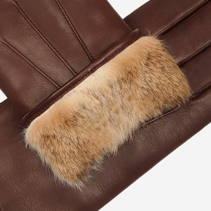 Francesca (brown) - Italian lambskin leather gloves with brown rabbit fur lining — photo 5 of 10