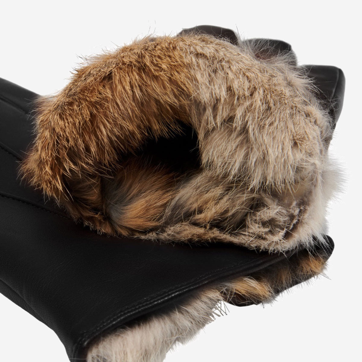 Francesca (black) - Italian lambskin leather gloves with brown rabbit fur lining — photo 4 of 10