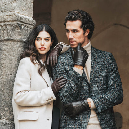 Francesca (brown) - Italian lambskin leather gloves with white rabbit fur lining — photo 9 of 10