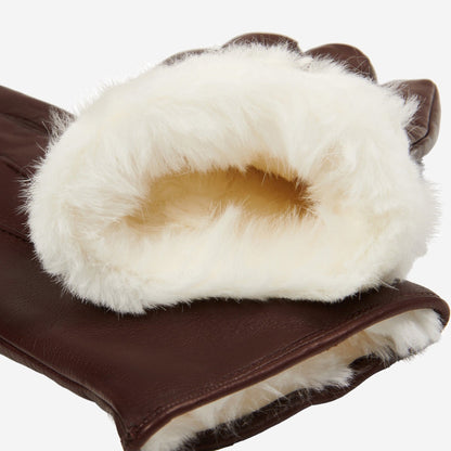 Francesca (brown) - Italian lambskin leather gloves with white rabbit fur lining — photo 4 of 10