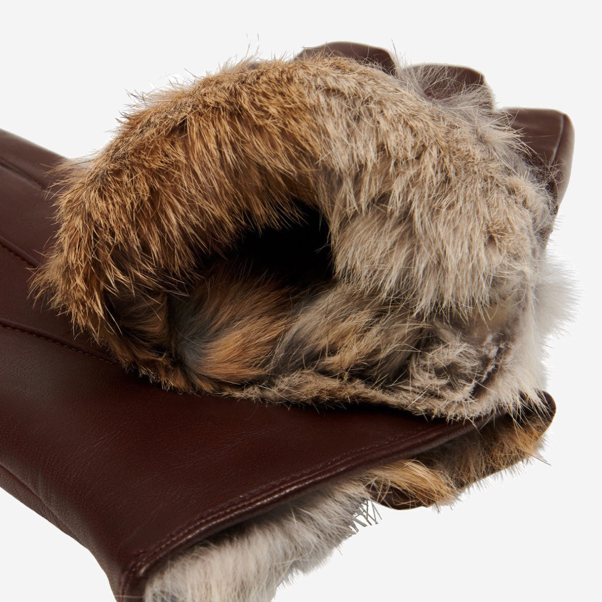 Francesca (brown) - Italian lambskin leather gloves with brown rabbit fur lining — photo 4 of 10