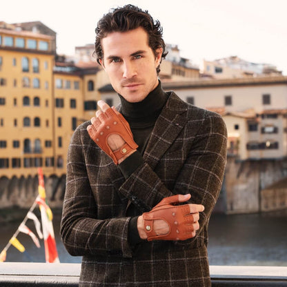 Vincenzo (brown) - Fingerless Italian driving gloves made of American deerskin leather — photo 7 of 10