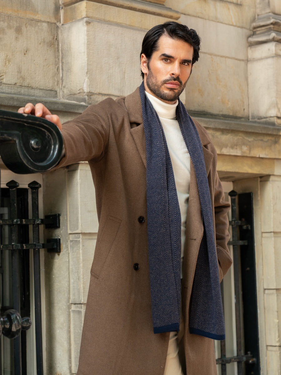 Riccardo (blue & brown) - Italian cashmere scarf with pattern — photo 2 of 10