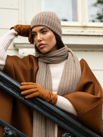 Milano (brown) - Italian 100% cashmere ribbed beanie (unisex) — photo 7 of 10