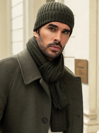 Napoli (dark green) - Italian 100% cashmere ribbed scarf (unisex) — photo 9 of 10