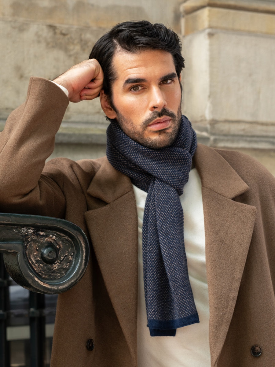 Riccardo (blue & brown) - Italian cashmere scarf with pattern — photo 10 of 10