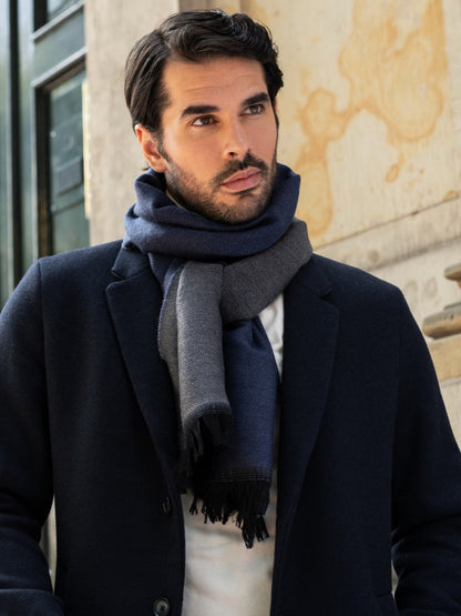 Romeo (blue/grey) - Italian warm and soft scarf made from 100% wool — photo 7 of 10