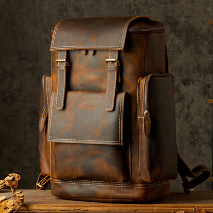 Full Grain Leather Laptop Backpack Large Capacity School Backpack Men Leather Backpack